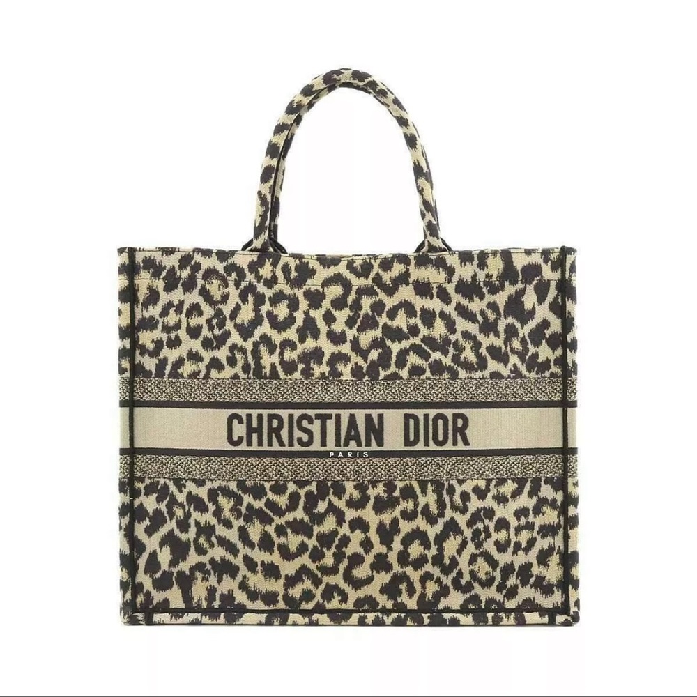 Christian Dior Mizza Book Tote Large Bag Canvas Beige Leopard pattern 50-MA-1201 - Picture 9 of 16